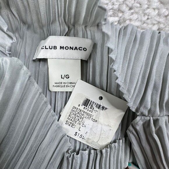 Club Monaco Micro Pleat Chemise Top Blue Gray NEW - Picture 6 of 11
